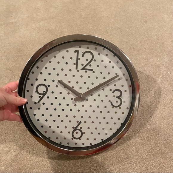 Gray Dotted Swiss Wall Clock | Beautiful White and Silver - Picture 3 of 4